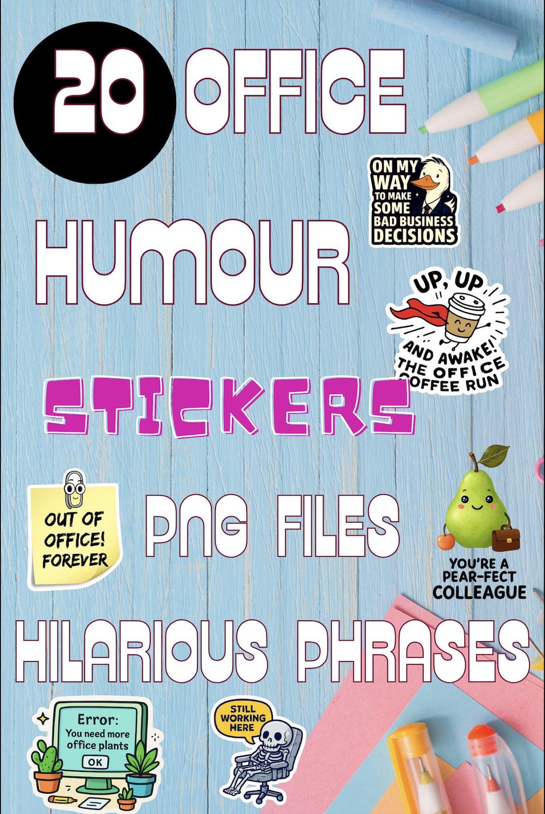20 Office PNG Bundle Humour Stickers Snarky, Clever and Funny Sayings ...