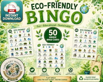Cartes de bingo écologiques | Activité du Jour de la Terre | Jeu de classe pour enfants (téléchargement numérique)