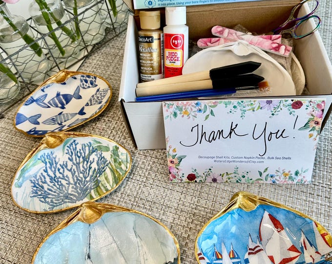 DIY Decoupage Clam Shell Kit: 4 Shells, Napkins, and Video Tutorial