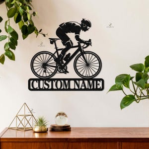Personalized Bicycle Rider Sign, Customizable Bike Lover Gift,Metal Bicycle Silhouette Art,Bicycle Wall Decor,Sport Bicycle Sign,Bike Racing