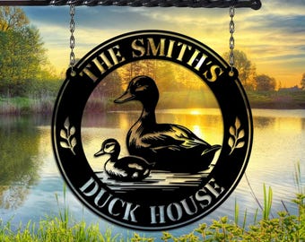 Custom Duck House Metal Sign: Personalized Duck Family Decor