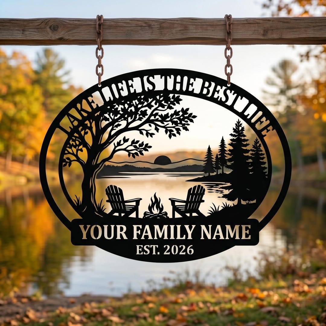 Custom Lake House Metal Sign, Personalized Family Name Wall Art, Lake ...