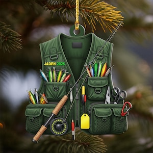 Spersonalizowana, płaska ozdoba akrylowa 2D z wizerunkiem rybaka, świąteczna ozdoba do łowienia basów, spersonalizowana pamiątka z narzędziami wędkarskimi, prezenty dla miłośników wędkarstwa