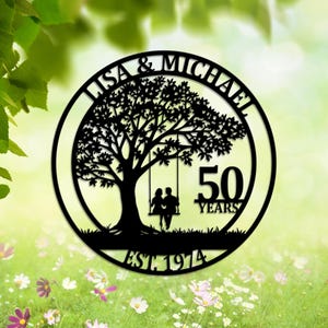 Custom 50 Years Anniversary Sign, Personalized Golden Anniversary Sign,Metal Couple Name Sign,Tree of Life Wall Art,Wedding Gift,Couple Gift