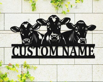 Personalized Cow Metal Sign: Custom Farmhouse Name Wall Art