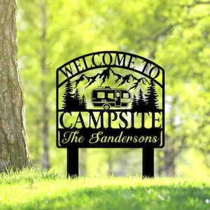 Custom Campsite Sign, Personalized RV Sign, Welcome to Our Campsite, Camping Decor, Metal Camping Sign, Camper Gift, RV Accessories, RV Sign