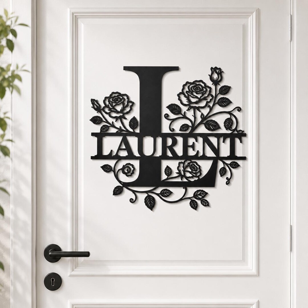 Custom Family Name Metal Wall Art, Rose Monogram Sign, Personalized ...