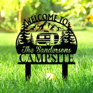 Personalized Camping Ground Metal Sign, Custom Family Campsite Yard Art, Outdoor Adventure Welcome Sign,Campsite Sign,Campsite Flag,Yard Art