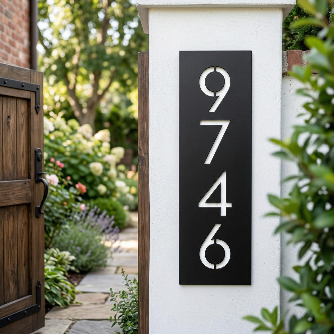 Custom Vertical House Numbers Sign, Metal Address Plaque for Outdoor ...