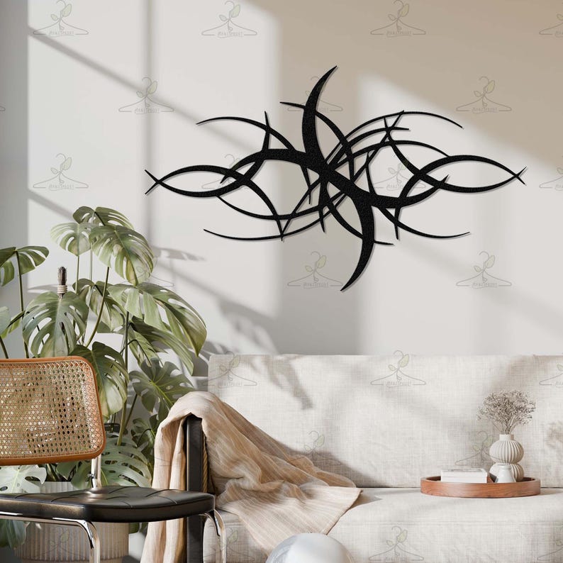 Large Abstract Metal Wall Decor, Modern Sculpture Wall Hanging, Living ...