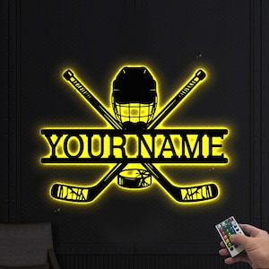 Custom Hockey Name Sign: Metal LED Sports Room Decor