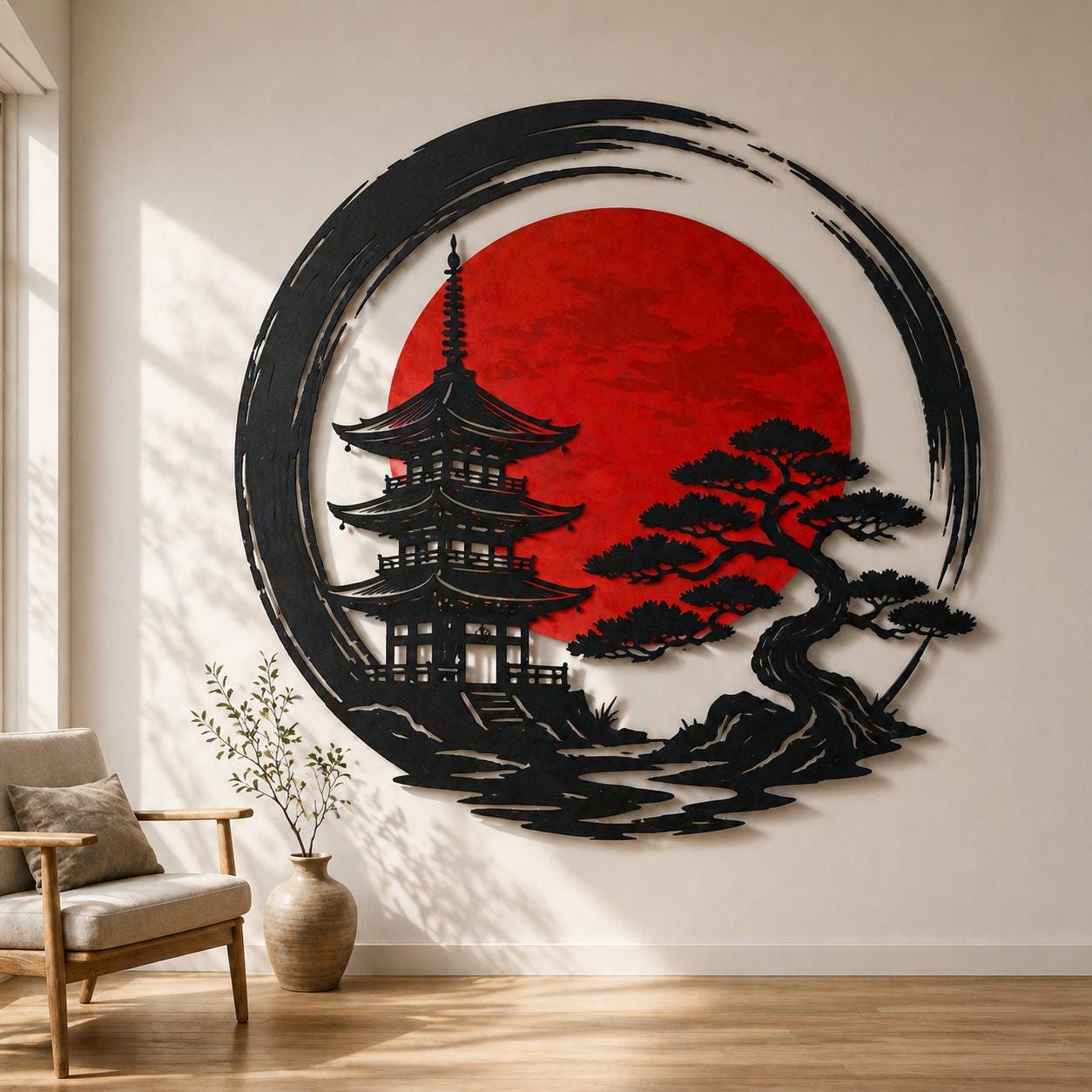 Japanese Red Sun Wall Art - Etsy