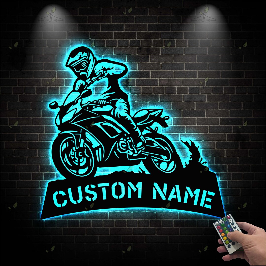 Custom Motorcycle LED Sign, Personalized Biker Metal Wall Art, Garage ...