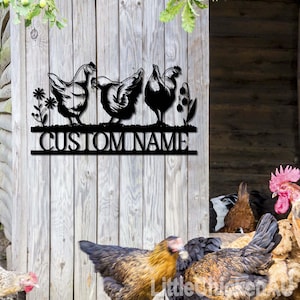 Enseigne personnalisée de poulailler, nom de ferme personnalisé en métal, cadeau pour amateur de poulet, décoration poulailler, enseigne de poulailler, décoration de ferme
