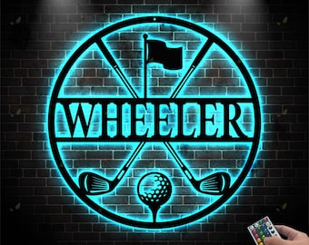 Letrero metálico de golf personalizado, regalo personalizado para golfistas, decoración de patio exterior, arte mural de palos de golf, decoración para cueva de hombre, letrero para sala de deportes, regalo para amantes del golf.