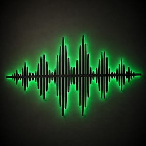 Ścienna grafika z falą dźwiękową i oświetleniem LED, metalowy znak z falą muzyczną, dekoracja audio, nowoczesna dekoracja ścienna do pokoju muzycznego, prezent dla miłośnika muzyki