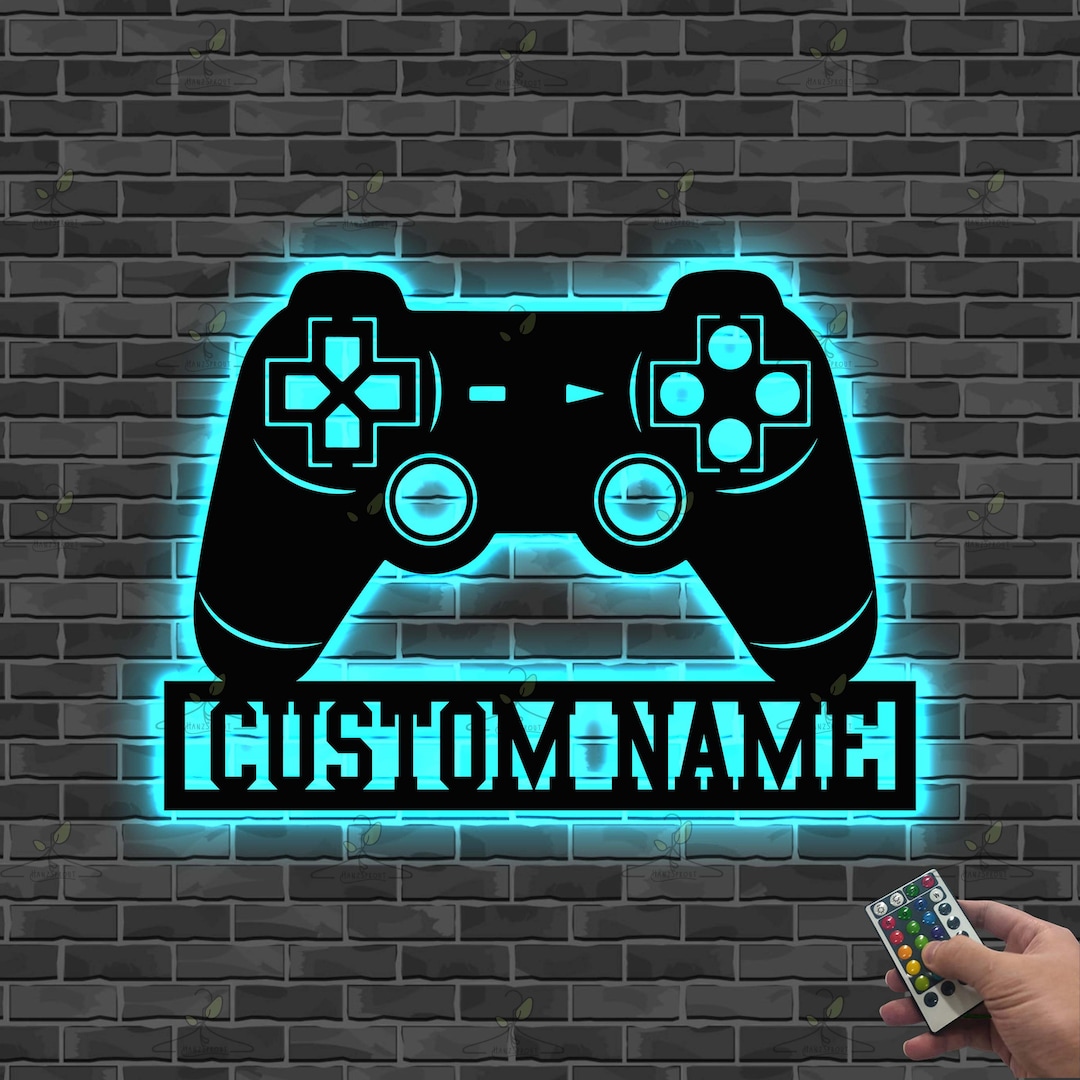 Custom Metal Gaming Sign With Led Light, Game Controller Metal Wall Art ...
