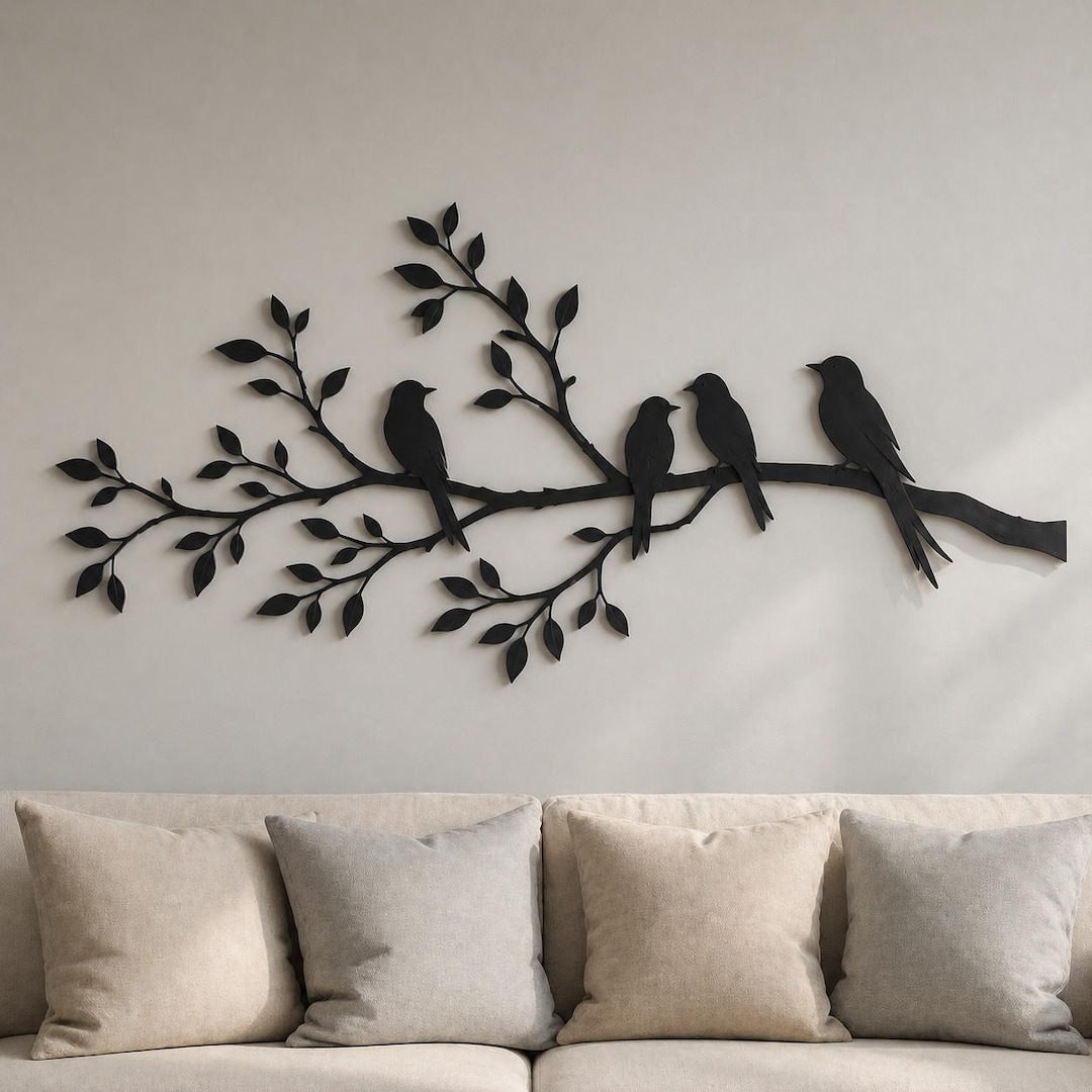 Birds on a Branch Metal Wall Art, Nature Tree Branch Decor, Bird ...