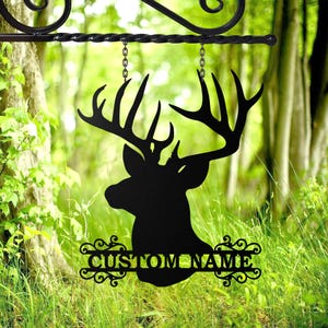 Custom Name Deer Head Metal Wall Art, Rustic Deer Name Sign, Deer Antler Decor, Deer Hunter Gift, Deer Monogram Camp Sign , Deer Head Sign