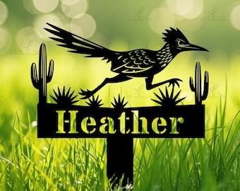 Personalized Roadrunner Sign, Custom Roadrunner Metal Garden Stake, Outdoor Sign, Southwestern Home Decor, Cactus Art, Bird Art,Garden Decor