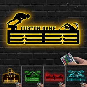 Personalized Swimmer Medal Hanger LED Light, Custom Name Swim Wall Art,Home Decor for Swimmer&#39;s Bedroom,Sports Room,Swim Team Gift,Swim Gift