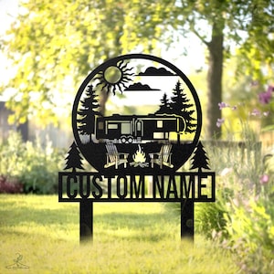 Personalized RV Campsite Sign,  Custom Camper Metal Stake, RV Camping Decor, Travel Trailer Gift,Outdoor Living Sign,RV Park Sign,Camper Art
