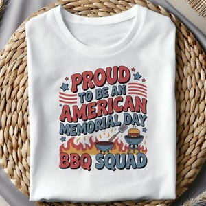 Proud American BBQ Squad T-shirt, Memorial Day, 4 juli, patriottisch T-shirt, zomer BBQ-shirt, cadeau voor papa, bijpassende shirts