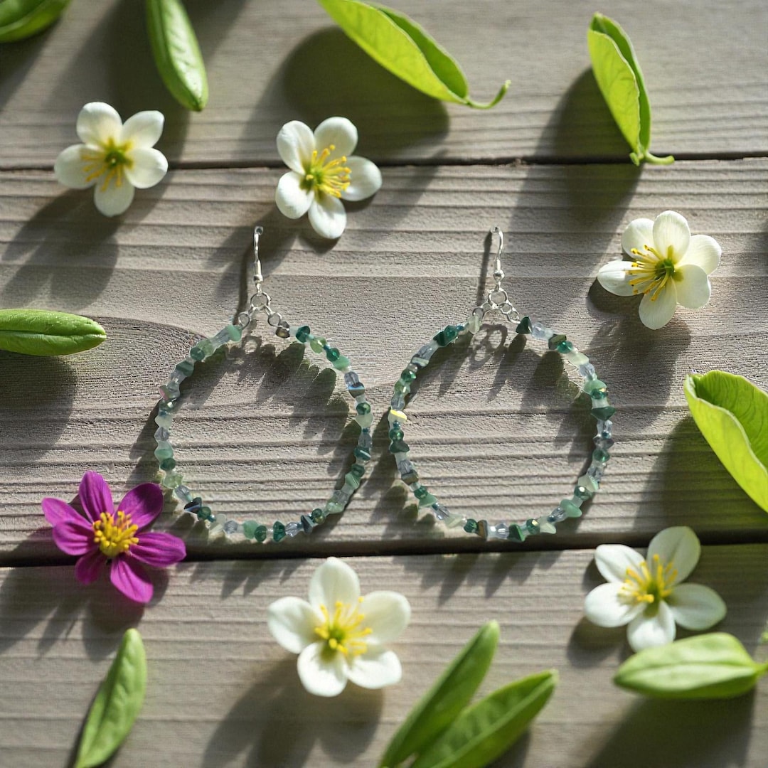 Green Bead Memory Wire Hoop Earrings - Etsy