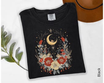 Boho Spiritual Moon Shirt, Cottagecore, Celestial Hippie Clothing, Vintage Women Clothing, Hippie Clothes, Bohemian Chic Style,Floral Outfit