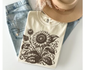 Vintage Sunflowers Shirt, Boho Cottagecore Shirt, Botanical Floral Tee, Sunflowers Shirt, Gift For Gardene, Spring Outfit