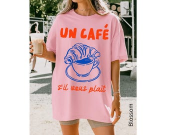Coffee and Croissant Shirt, Coffee Club T Shirt, Retro Coffee Shirt, Coffee Lover,Vintage Aesthetic, Retro Graphic Tee,French,Comfort Colors