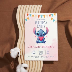 Editable Stitch Birthday Party Invitation Template, Cartoon Birthday Invitation, Stitch Birthday pool Party Invitation, Stitch Bday evite