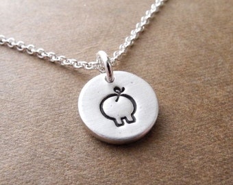 Teeny Tiny Pig Necklace, Little Pig Charm, Fine Silver, Sterling Silver Chain, Made To Order