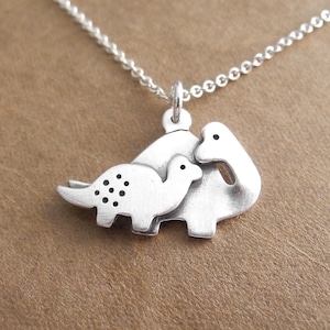 Mother and Baby Dinosaur Necklace, New Mom Necklace, Fine Silver, Sterling Silver Chain, Made To Order
