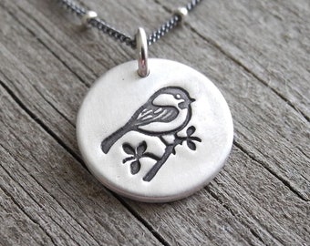 Tiny Chickadee Necklace, Little Bird Charm, Silver Chickadee, Fine Silver, Sterling Silver Chain, Made To Order