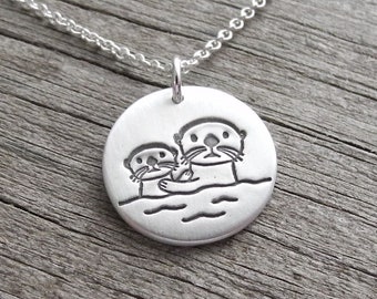 Mother and Baby Otter Necklace, Mom and Baby, New Mom Jewelry, Fine Silver, Sterling Silver Chain, Made To Order