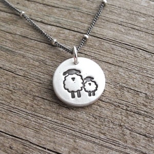 Tiny Mother and Baby Sheep Necklace, Ewe and Lamb, New Mom Necklace, Fine Silver, Sterling Silver Chain, Made To Order image 1