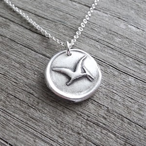 Pterodactyl Necklace, Small Wax Seal Pterodactyl, Pteranodon, Dinosaur Charm, Fine Silver, Sterling Silver Chain, Made To Order