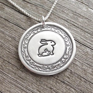 Mother and Baby Rabbit Necklace, New Mom Necklace, Mom and Baby Bunny Necklace, Fine Silver, Sterling Silver Chain, Made To Order