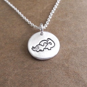 Tiny Mother and Baby Dinosaur Necklace, New Mom Necklace, Fine Silver, Sterling Silver Chain, Made To Order