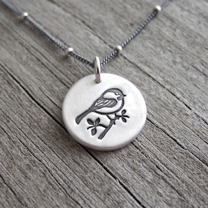 Tiny Chickadee Necklace, Little Bird Charm, Silver Chickadee, Fine Silver, Sterling Silver Chain, Made To Order