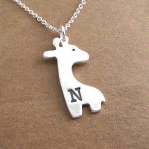 Personalized Giraffe Necklace, Monogram, Initial, Fine Silver, Sterling Silver Chain, Made To Order