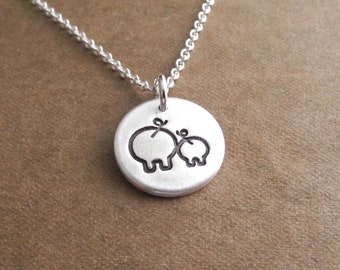 Tiny Mother and Baby Pig Necklace, New Mom Necklace, Fine Silver Mother and Piglet, Sterling Silver Chain, Ready To Ship