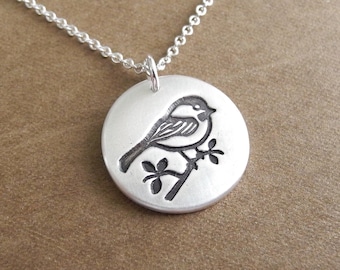 Chickadee Necklace, Silver Bird Jewelry, Chickadee Charm, Fine Silver, Sterling Silver Chain, Made To Order
