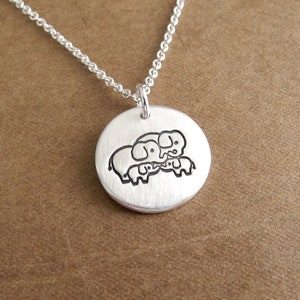 Small Elephant Family Necklace, Mom, Dad, Two Babies, Family of Four, Fine Silver, Sterling Silver Chain, Made To Order