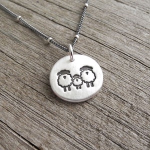 Tiny Sheep Family Necklace, Ewe, Lamb, Ram Jewelry, New Family Necklace, Fine Silver, Sterling Silver Chain, Made To Order image 1