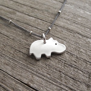 Tiny Hippo Necklace, Tiny Baby Hippo, Hippo Charm, Baby Hippo Pendant, Fine Silver, Sterling Silver Chain, Made To Order