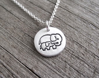 Sterling Silver Mother & Baby Elephant Pendant Necklace - .925 Silver, Nickel-Free - 16" To 24" Chain