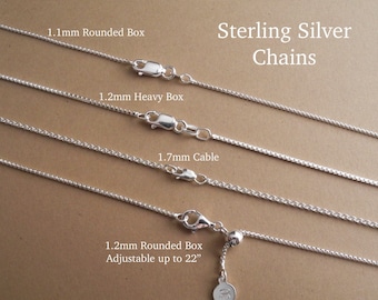 Sterling Silver Chain, Rounded Box, Heavy Box, Cable, Adjustable Rounded Box, All .925 Sterling Silver, Various Lengths, Ready To Ship