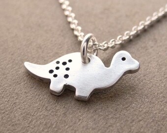 Tiny Dinosaur Necklace, Baby Dinosaur, Fine Silver, Sterling Silver Chain, Made To Order
